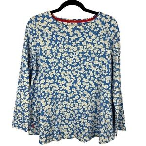 Joules Ditsy Floral Cotton Long Sleeve Crew Neck Top Size 8 Blue White